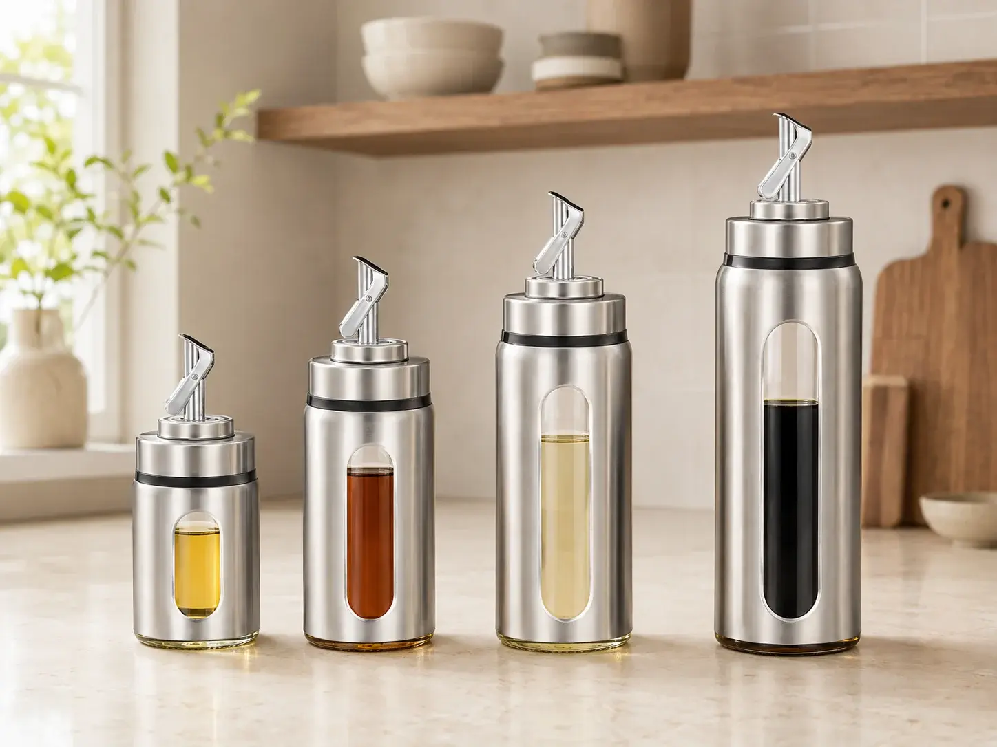 120, 170, 280, 500 mL 자동개폐 유리 오일 디스펜서 병