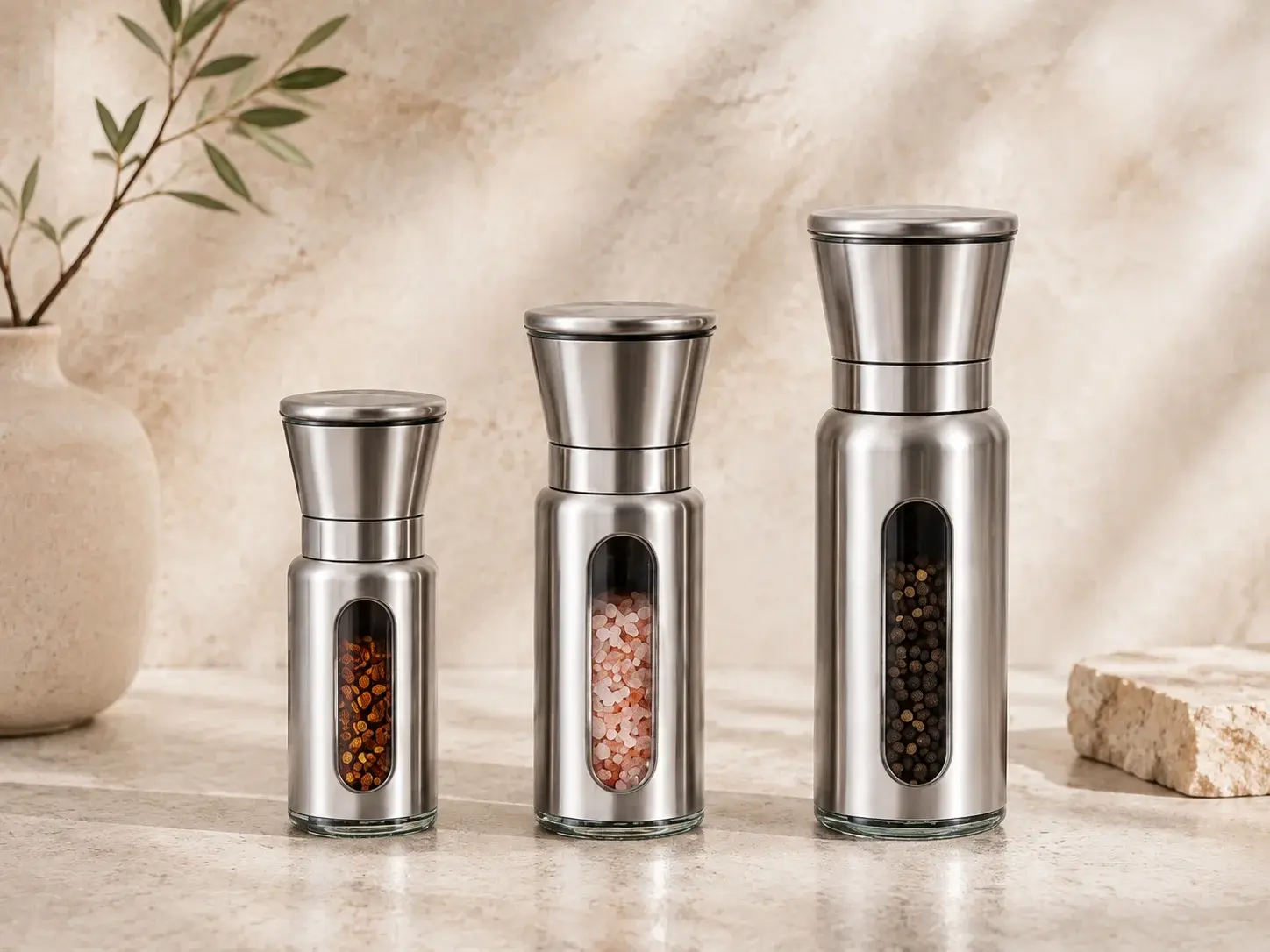 120, 170, 270 mL 스테인리스 외피 유리 그라인더 병
